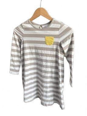 Hanna Andersson Girls Striped Long Sleeve Dress  Yellow Pocket 130 size 8 kids